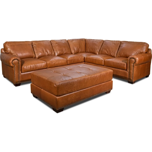 4955 3 Piece Sectional Sofa Set in Saddle Brown with Crocodile Top Grain Leather